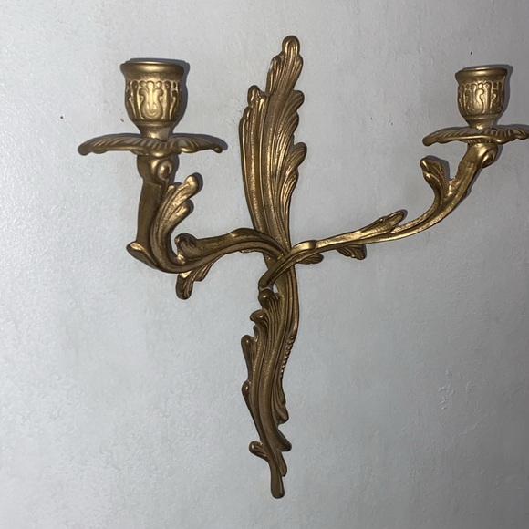 Vintage Brass Art Nouveau Acanthus Ornate Wall Hanging Candelabra - Picture 7 of 12